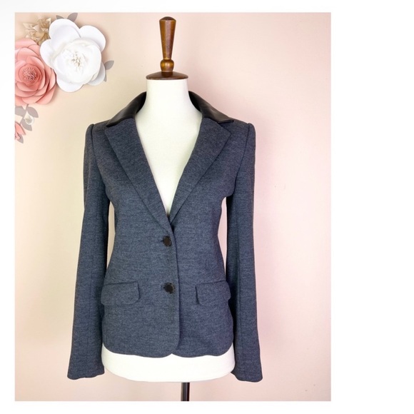 New! TORY BURCH Leather Collar Wool Blend Jacket - Picture 3 of 8